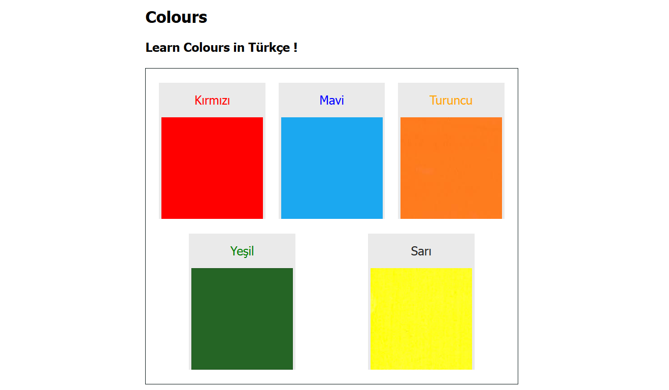 screenshot of Colours Vocabulary project